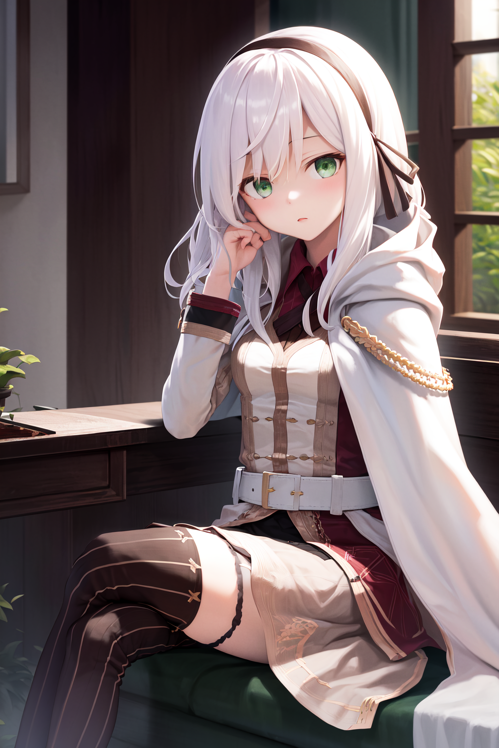 34934-1973542631-masterpiece, best quality, highres, 1girl avilia white hair green eyes, white cape white jacket belt black skirt frilled skirt s.png